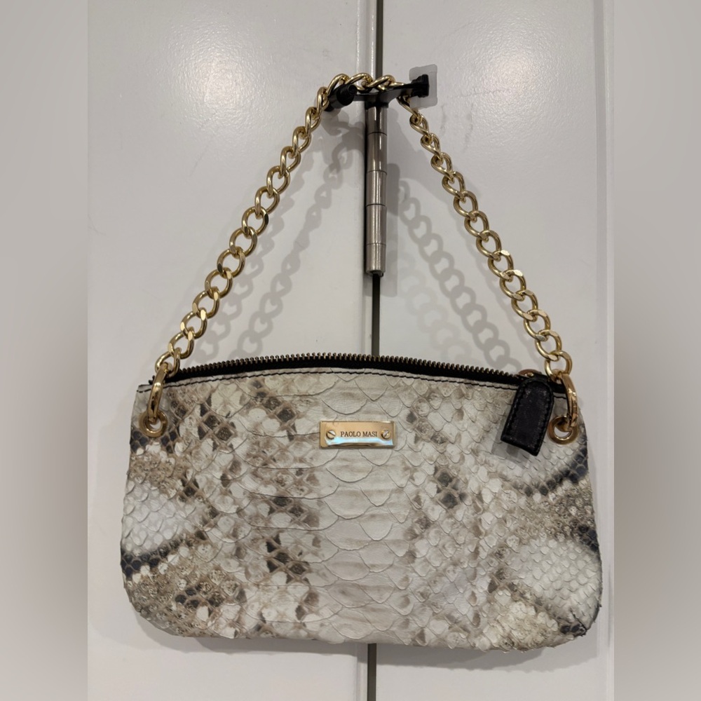 Paolo Masi Snake Pattern Clutch with Gold Chain.